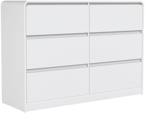 White 6 Drawer Dresser for Bedroom,Modern Chest of Drawer with Curved Corner and No-Handle Design,Bedroom Storage Organizer Dresser for Closet,Hallway by CIPACHOHOMEFURNITURE
