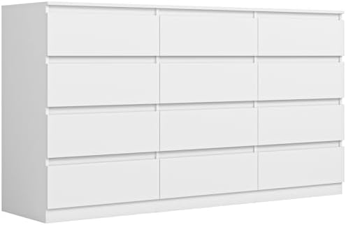 Vibe & Dine White Dresser 12 Drawer, Modern Long Dresser for Bedroom, Wood Chest of Drawers with Wide Storage for Living Room by VibeDine