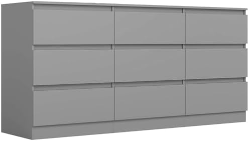 Vibe & Dine 9 Drawer Dresser, 59.1" Long Dresser for Bedroom Free Handle, Modern Wooden Chest of Drawers with Wide Storage for Living Room, Grey by VibeDine