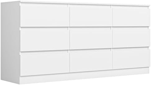 Vibe & Dine 9 Drawer Dresser, 59.1" Long Dresser for Bedroom Free Handle, Modern Wooden Chest of Drawers with Wide Storage for Living Room, White by VibeDine