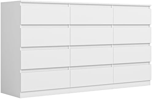 Vibe & Dine 12 Drawer Dresser, 59.1" Large Dresser for Bedroom Free Handle, Modern Wooden Chest of Drawers with Wide Storage for Living Room, White by VibeDine