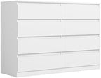 Vibe & Dine 8 Drawer Double Dresser, Modern Chest of Drawers with Wide Storage for Closet, Bedroom, Living Room, White by VibeDine
