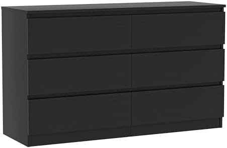 Vibe & Dine Double Dresser 6 Drawer, Modern Chest of Drawers with Wide Storage for Closet, Bedroom, Living Room, Black by VibeDine