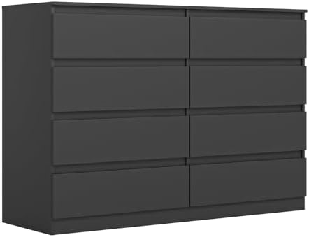 Vibe & Dine Double Dresser 8 Drawer, Modern Wooden Chest of Drawers with Wide Storage for Closet, Bedroom, Living Room, Black by VibeDine