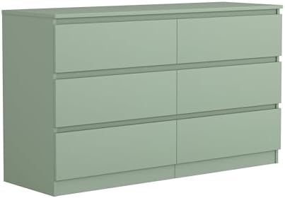 Vibe & Dine 6 Drawer Double Dresser, Modern Chest of Drawers with Wide Storage for Closet, Bedroom, Living Room (Light Green) by VibeDine