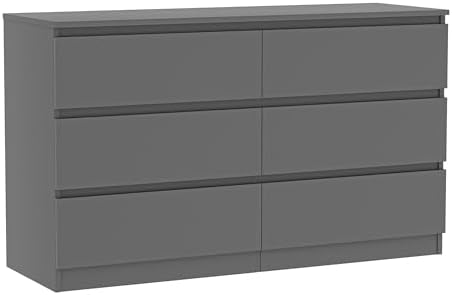 Vibe & Dine 6 Drawer Double Dresser, Modern Chest of Drawers with Wide Storage for Closet, Bedroom, Living Room (Grey) by VibeDine