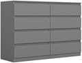 Vibe & Dine 8 Drawer Double Dresser, Modern Chest of Drawers with Wide Storage for Closet, Bedroom, Living Room, Grey by VibeDine
