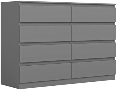 Vibe & Dine 8 Drawer Double Dresser, Modern Chest of Drawers with Wide Storage for Closet, Bedroom, Living Room, Grey by VibeDine