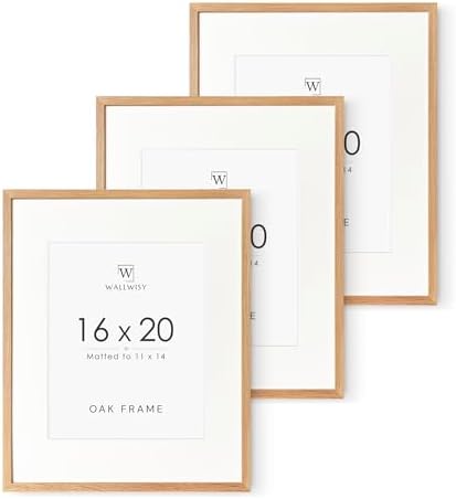 16x20 Picture Frame, 20x16 Solid Oak Picture Frame with Mat, 16x20 Natural Wood Frame for Wall Art Photo, Set of 3 by TumblerHome
