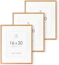 16x20 Picture Frame, 20x16 Solid Oak Picture Frame with Mat, 16x20 Natural Wood Frame for Wall Art Photo, Set of 3 by TumblerHome