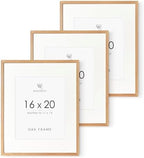 16x20 Picture Frame, 20x16 Solid Oak Picture Frame with Mat, 16x20 Natural Wood Frame for Wall Art Photo, Set of 3 by TumblerHome