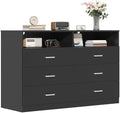 Bigbiglife 6 Drawers Dresser for Bedroom with Open Storage Cubby, Double Wide Dresser Organizer for Bedroom, Living Room, Entryway, Hallway (Black) by Bigbiglife