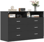 Bigbiglife 6 Drawers Dresser for Bedroom with Open Storage Cubby, Double Wide Dresser Organizer for Bedroom, Living Room, Entryway, Hallway (Black) by Bigbiglife