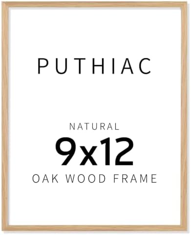 puthiac 9x12 Solid Oak Wood Picture Frame with 6x8 Mat, Natural Oak, 1 Pack by PUTHIAC