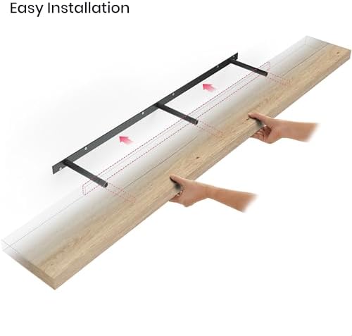 Ballucci Floating Shelves for Wall, 60" Wood Wall Shelf Set of 2, with Invisible Brackets for Bathroom, Living Room, Bedroom, Kitchen, Nursery, 8" Deep, Oak Finish - Image 6