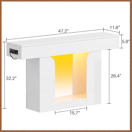 Homieasy Console Table, 47" Entryway Table with Charging Station, White - Image 2
