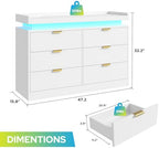 knoworld 6 Drawer Dresser for Bedroom, White Dresser with LED Lights and Power Outlet, Large Wooden Dressers Modern Chest of Drawers, Double Wide 6 Drawer Dressers for Bedroom, Entryway, Hallway - Image 2