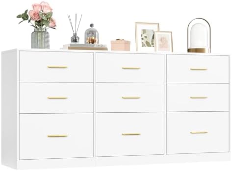 VASAGLE 9-Drawer Dresser, Chest of Drawers, 63.1 x 15.8 x 30.7 Inches by VASAGLEbySONGMICSHOME