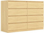 Vibe & Dine 8 Drawer Double Dresser, Modern Chest of Drawers with Wide Storage for Closet, Bedroom, Living Room, Natural Wood by VibeDine