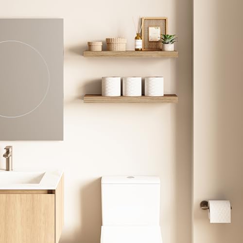 Ballucci Floating Shelf, 2-Pack 24" Natural Oak Floating Shelves for Wall, Wood Wall Shelf for Home Décor, Floating Shelves for Bathroom, Living Room, Bedroom, 8" Deep Wall Shelves - Image 6