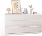 12 Drawers Dresser with Charging Station, Modern Large Dresser with 12 Handle Free Drawers, Wood Chest of Drawers for Bedroom, Living Room, Entryway, Hallway, White - Image 6