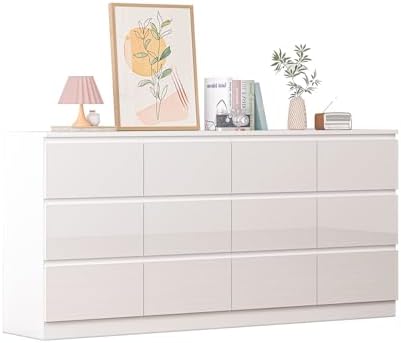 12 Drawers Dresser with Charging Station, Modern Large Dresser with 12 Handle Free Drawers, Wood Chest of Drawers for Bedroom, Living Room, Entryway, Hallway, White - Image 6