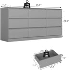 Grey 9 Drawer Dresser for Bedroom,Modern Large Dresser with Deep Drawer,Wide Bedroom Storage Chest of Drawer,Wood Storage Organizer Furniture for Living Room,Closet - Image 2