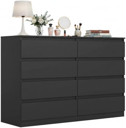 Spaco Black Dresser for Bedroom,Modern 8 Drawer Dresser with Deep Drawer,Wide Storage Chest of Drawer for Closet,Wood Bedroom Storage Organizer Furniture,TV Stand for Living Room by SpacoHomeFuniture