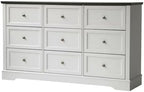 LOUVIXA Farmhouse Dresser 9 Drawer, Bedroom Chest of Drawers, Dressers with 9 Drawers, Wooden Dressers for Bedroom, Living Room, Tv Stand, Entryway(Off White-Brown) - Image 3