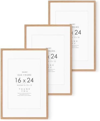 16x24 Poster Frame, Solid Oak Wood 16x24 Frames with Mat to 12x18 by TumblerHome