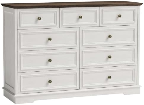 51" Wide Farmhouse 9 Drawer Dresser for Bedroom, Rustic White - Image 3