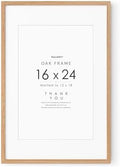 16x24 Poster Frame, Solid Oak Wood 16x24 Frames with Mat to 12x18 by TumblerHome