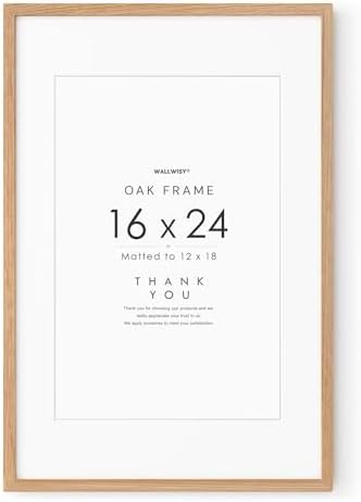 16x24 Poster Frame, Solid Oak Wood 16x24 Frames with Mat to 12x18 by TumblerHome