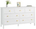 CARPETNAL 55" White Dresser for Bedroom with 7 Drawers & Modern Gold Handle by CARPETNAL