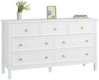 CARPETNAL 55" White Dresser for Bedroom with 7 Drawers & Modern Gold Handle by CARPETNAL