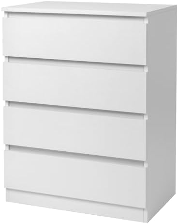 Karl home White 4 Drawer Modern Dresser, Bedroom Chest with Cut-Out Handles by Karlhome