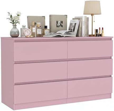 Spaco Pink Dresser for Bedroom,Modern 6 Drawer Dresser with Deep Drawer,Wide Storage Chest of Drawers,Bedroom Storage Organizer Furniture,TV Stand for Living Room by SpacoHomeFuniture