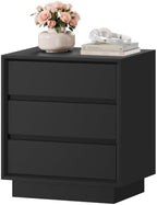 TEENFON Night Stand with 3 Drawers, Nightstand Side Table with Cut-Out Handle, Bedside End Table for Bedroom, Black, 17.7″ L × 15.7″ W × 23.6″ H by TEENFON