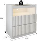 Modern Nightstand with Charging Station,Fluted 2 Drawers,White Oak Finish - Image 2