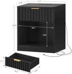 TEENFON Fluted Nightstands Set of 2, Night Stand with Charging Station and LED Light, Nightstand with Storage Drawer and Open Shelf, Bedside Table for Small Space, Bedroom, Black - Image 3
