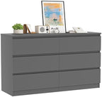 VERYKE Grey 6 Drawer Dresser for Bedroom,Chest of Drawers with No-Handle Design for Closet,Modern Wood Dresser Bedroom Storage Furniture by VERYKE