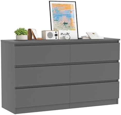 VERYKE Grey 6 Drawer Dresser for Bedroom,Chest of Drawers with No-Handle Design for Closet,Modern Wood Dresser Bedroom Storage Furniture by VERYKE