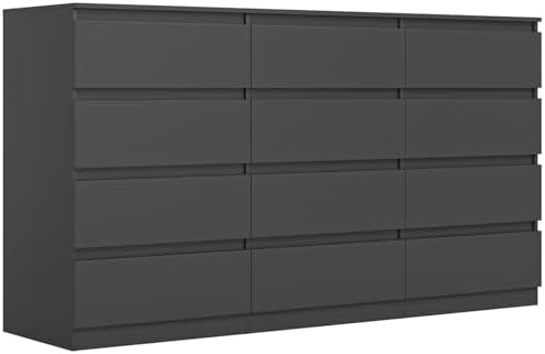 Vibe & Dine Black Dresser 12 Drawer, Modern Long Dresser for Bedroom, Wood Chest of Drawers with Wide Storage for Living Room by VibeDine