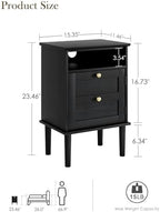 Nightstand, Boho Night Stand with 1 Drawers, Modern Side Accent Table with Open Shelf, Wooden Top Bedside End Table for Bedroom, Living Room, Black - Image 2