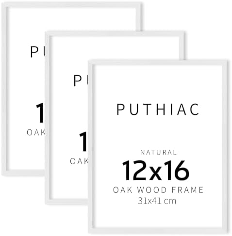 puthiac 12x16 Solid Oak Wood Picture Frames, White, 3 Pack by PUTHIAC