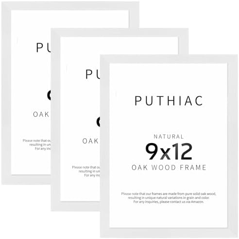 puthiac 9x12 Solid Oak Wood Picture Frames, White, 3 Pack by PUTHIAC