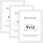 puthiac 9x12 Solid Oak Wood Picture Frames, White, 3 Pack by PUTHIAC