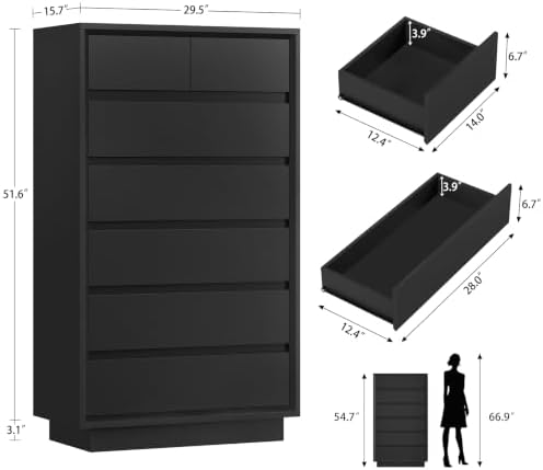 TEENFON 51.6" Tall Dresser for Bedroom, Black Dresser, 7 Drawer Dresser - Image 3