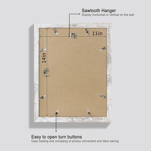 Hongkee 11x14 Picture Frame Set of 4, Made of Glass and Multicolour Wooden Frame, Display 8x10 Pictures with Mat or 11 x 14 Posters without Mat for Wall Mounting, Gallery Photo Frames - Image 3