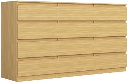 Vibe & Dine 12 Drawer Dresser, 59.1" Large Dresser for Bedroom Free Handle, Modern Wooden Chest of Drawers with Wide Storage for Living Room, Natural Wood by VibeDine